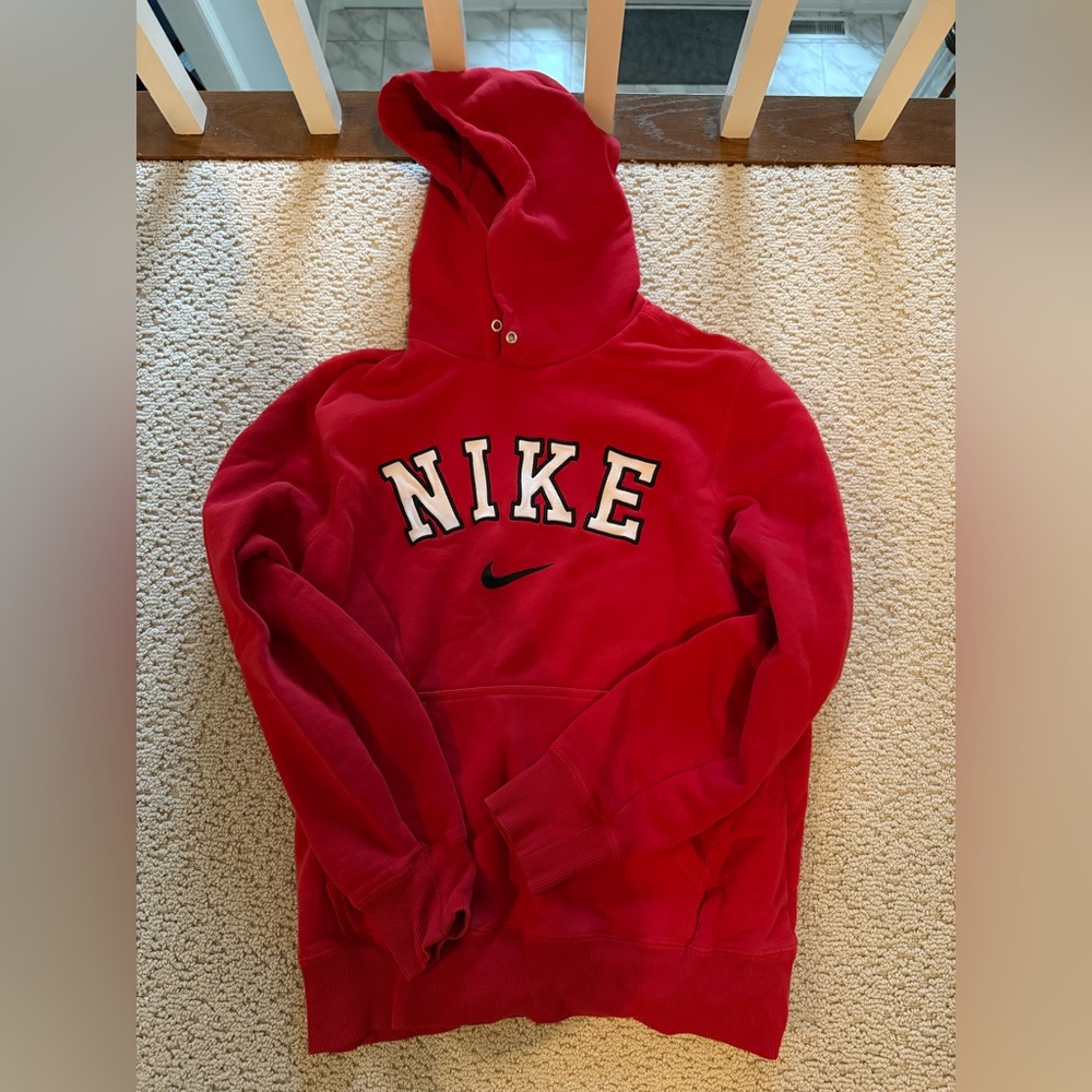 Nike Men’s Red Hoodie with Embroidered Letters - size L